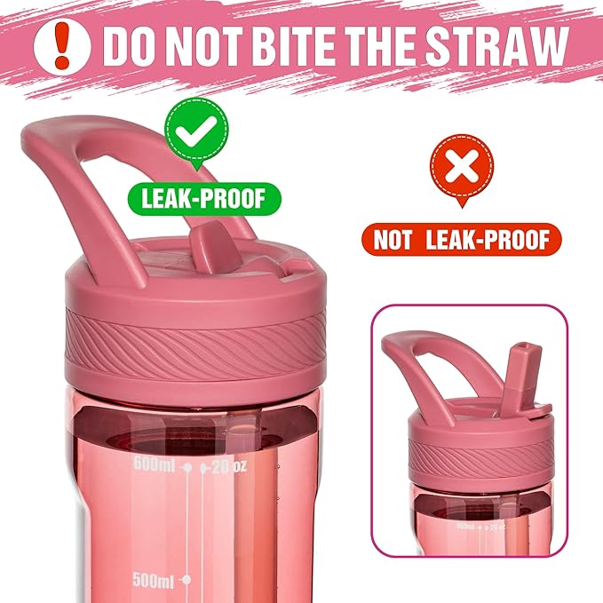 OLDLEY 20 kids Water Bottle with Straw,Tritan BPA-Free,Leak-Proof Design for Travel, Home, School, (Red)