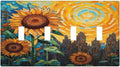 Abstract Sunflower Graffiti Floral Paint Art Flower Light Switch Covers Quad Toggle 4 Gang Wall Plate Decorative Switch Plates Electrical Faceplate for Bedroom Living Room Decor