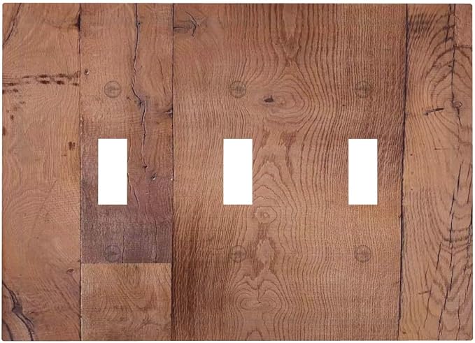 Rustic Brown Dark Wood Texture Printing Decorative Switch Plates 3 Gang Wall Plate Triple Toggle Light Switch Cover Faceplate Electrical Wall Panels For Farmhouse Cabin Decor