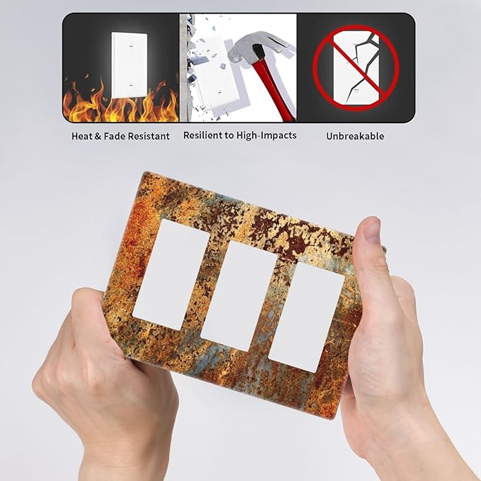 Rust Old Rusty Copper Rustic 3 Gang Triple Rocker/Decorator Light Switch Wall Plate Cover Decorative Gfci Electrical Faceplate Switchplate Room Decorate