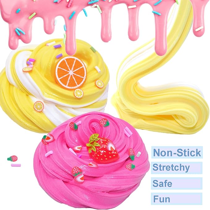 5 Pack Butter Slime,Pink Strawberry, Blue Ice Cream,Two-Toned Colorful Slime,Super Soft and Non-Sticky,Birthday Gifts for Kids,Party Favor for Girls & Boys.