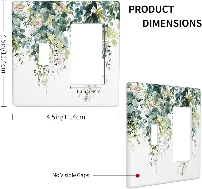 Colorful Plant Flower Sage Eucalyptus Leaves Outlet Covers 1 Toggle 1 Rocker Combination Decorative Wall Plate Electrical Switch Plates Light Switch Cover Plate for Bedroom Living Room Decor