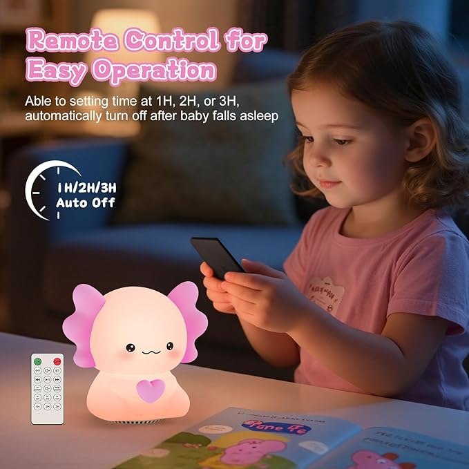 Kids Night Light with Wireless Speaker, Portable 7 Colors Dimmable Warm Touch Night Lamp with Remote Control, White Noise Machine for Baby Sleeping with Night Light