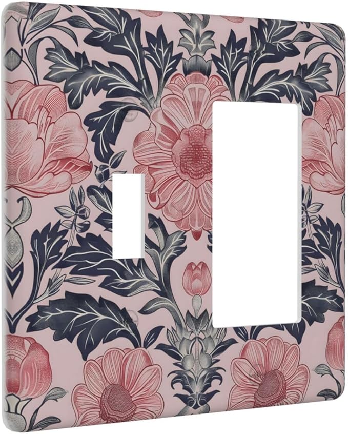Pink Floral Vintage Botanical Boho Flower Outlet Covers 1 Toggle 1 Rocker Combination Decorative Wall Plate Electrical Switch Plates Light Switch Cover Plate for Farmhouse Home Decor