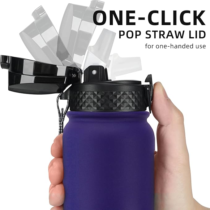 Fanhaw 20 oz Insulated Stainless Steel Water Bottle with Straw Lid, Leakproof & Anti-Dust Sports Bottle for Kids, Women & Men (Purple Green)