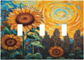 Abstract Sunflower Graffiti Floral Paint Art Flower Decorative Switch Plates 3 Gang Wall Plate Faceplate Electrical Wall Panels Triple Toggle Light Switch Cover for Bedroom Living Room Decor