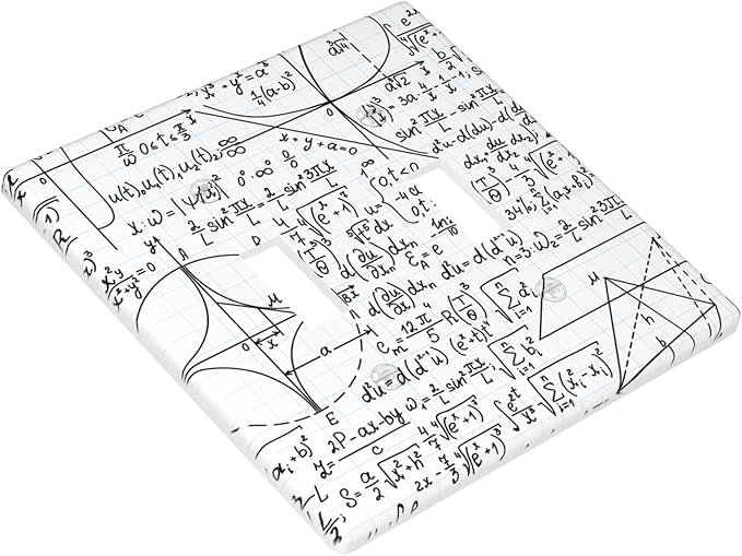 Math Formula 2-Gang Double Toggle Switch Plate, White Mathematics Wall Plate for Classroom, Study Room, Office & Kids Room