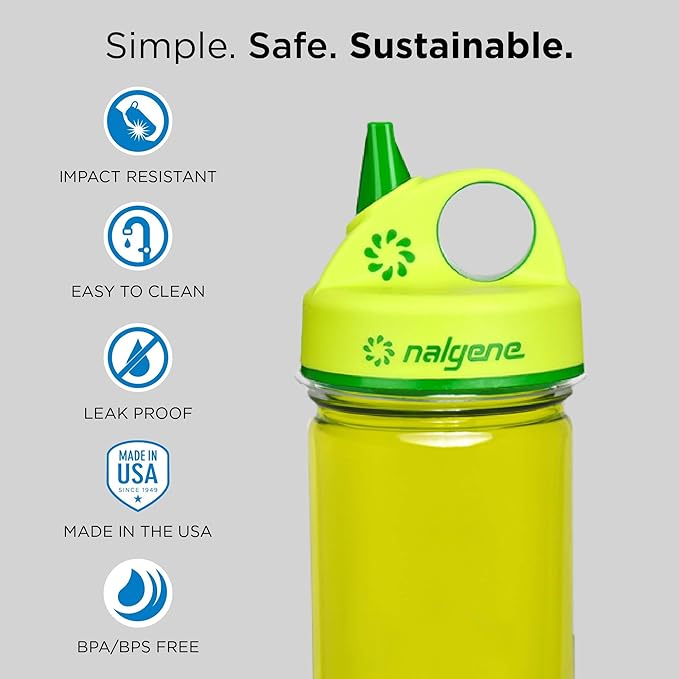 Nalgene Kids Sustain Grip-N-Gulp Water Bottles Made with Material Derived from 50% Plastic Waste, Leak Proof Sippy Cup, Durable, BPA and BPS Free, Dishwasher Safe, Reusable, 12 Ounces, Orange Volcano