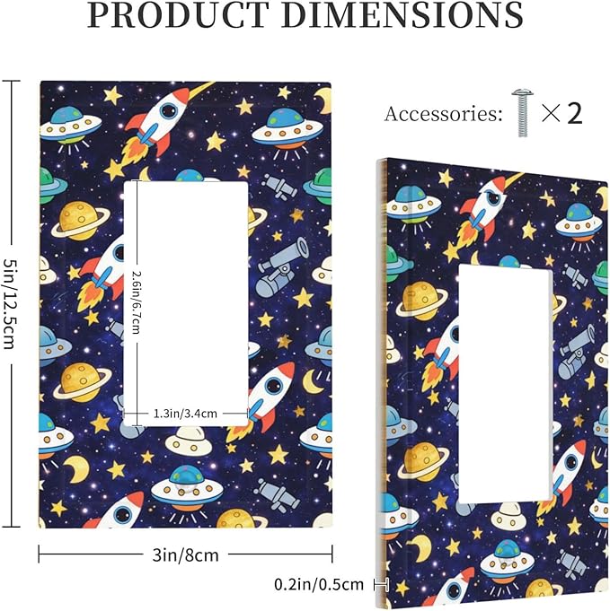 Decorative Outlet Covers Blue Space-themed Rocket Spaceship 1 Gang Rocker Light Switch Cover Plate Single Wall Plates for Electrical Switch Plate Covers Faceplate for Children's Room Decor