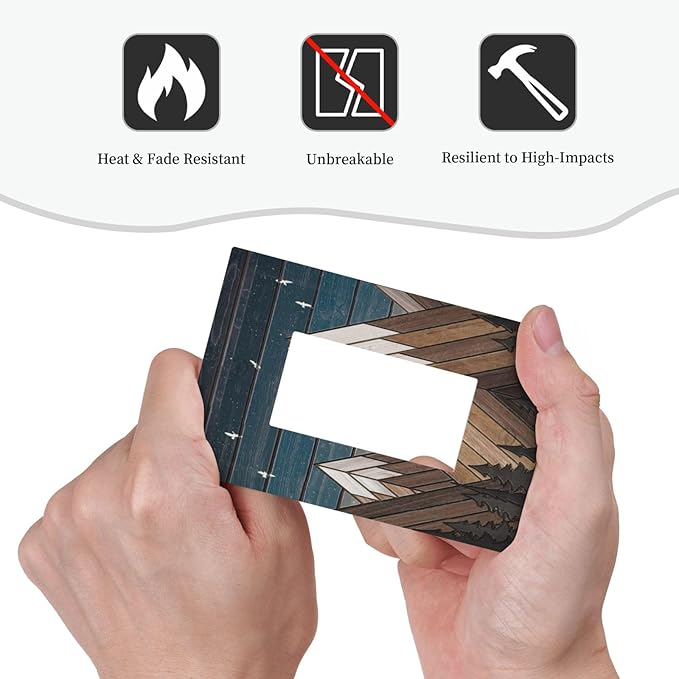 Rustic Geometric Mountain Wilderness Wood 1 Gang Light Switch Cover Single Rocker Decorative Receptacle Outlet Covers GFCI Electrical Faceplate Switchplate for Bedroom Bathroom Kitchen Art Decor