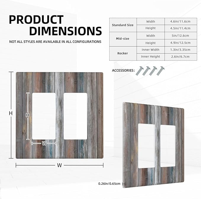 Outlet Covers Vintage Blue Grey Wood Plank 2 Gang Wall Plate Double Rocker Light Switch Cover Rustic Country Decorative GFCI Receptacle Cover Electrical Switchplate for Farmhouse Home Decor
