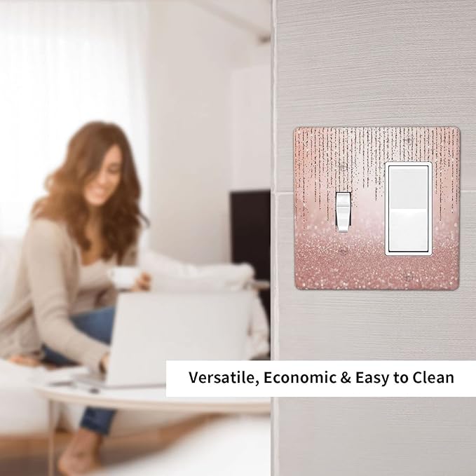 Pink Glittery Bling 2 Gang Single Toggle/Rocker Combination Light Switch Cover Decorative Wall Plate Faceplate Boys Kids Teen Girl Bedroom Room Decorate 4.5" x 4.5