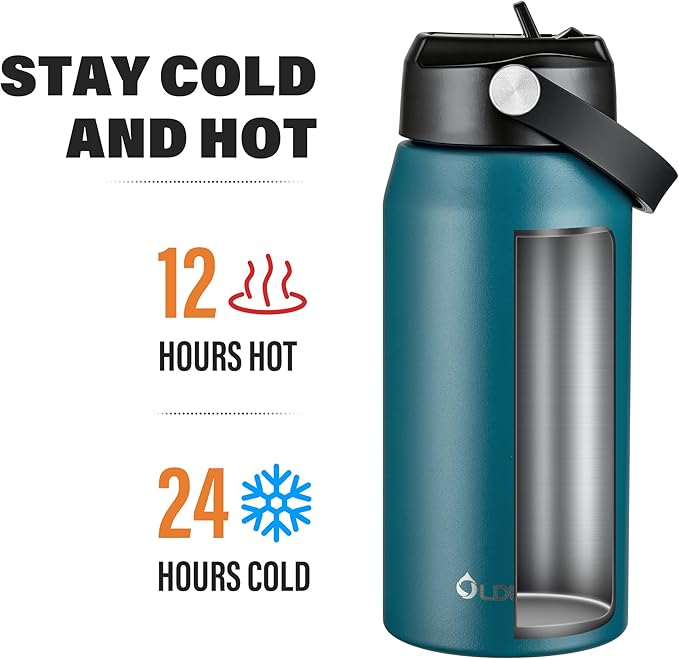 Oldley 18oz Insulated Water Bottle with Straw, Stainless Steel Water Bottle for Sports, Travel, School, BPA-Free Sports Bottles for Adult Kids, Leak-Proof, Emerald Green