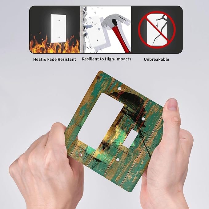 Outlet Covers Rustic Green Wood Grain Sailboat 1 Toggle 1 Rocker Combination Decorative Wall Plate Light Switch Cover Plate Electrical Switch Plates for Farmhouse Bedroom Decor