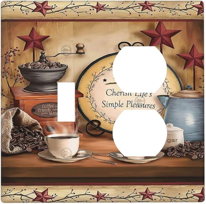 Texas Kitchen Coffee Restaurant Cafe 2-Gang 1-Toggle 1-Duplex Device Combination Wallplate Country Cottage Lodge Hotel Life One Toggle Switch and One Duplex Receptacle Outlet Combo Light Switch Cover