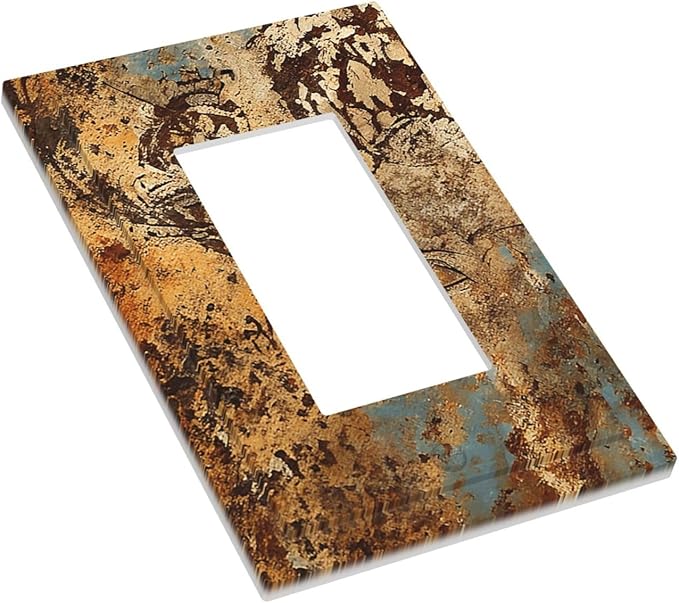 Outlet Covers Shabby Old Rusty Antique Brass Copper Print 1 Gang Single Rocker Light Switch Cover Plate Decorative GFCI Wallplates Socket Cover Electrical Switch Plate Covers for Kitchen Home