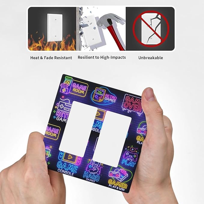 Games Funny Double Gang Rocker Decorative Light Switch Cover, 2-Gang Wall Plate Outlet Cover