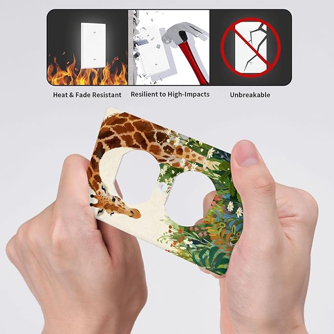Giraffe Single Duplex Receptacle Outlet Cover Wall Plate Decorative 1 Gang Light Switch Covers Electrical Switchplate Home Decorate Faceplat for Bathroom Bedroom Kitchen Room 4.5 x 2.76 Inch