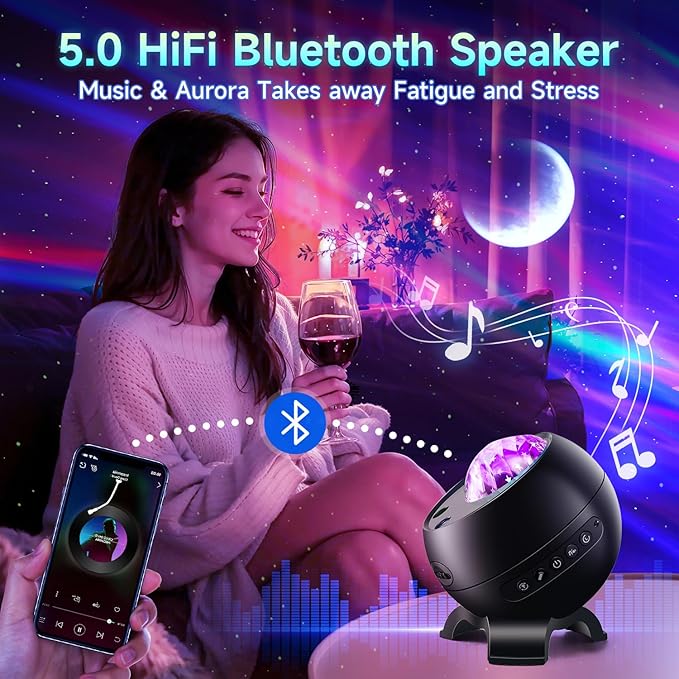 Northern Lights Projector Mothers Day Gifts Birthday Gifts for Him Boys Galaxy Projector for Bedroom, 300+Colors Modes Aurora Light,15White Noise Sound Machine &Bluetooth Star Projector Galaxy Lights