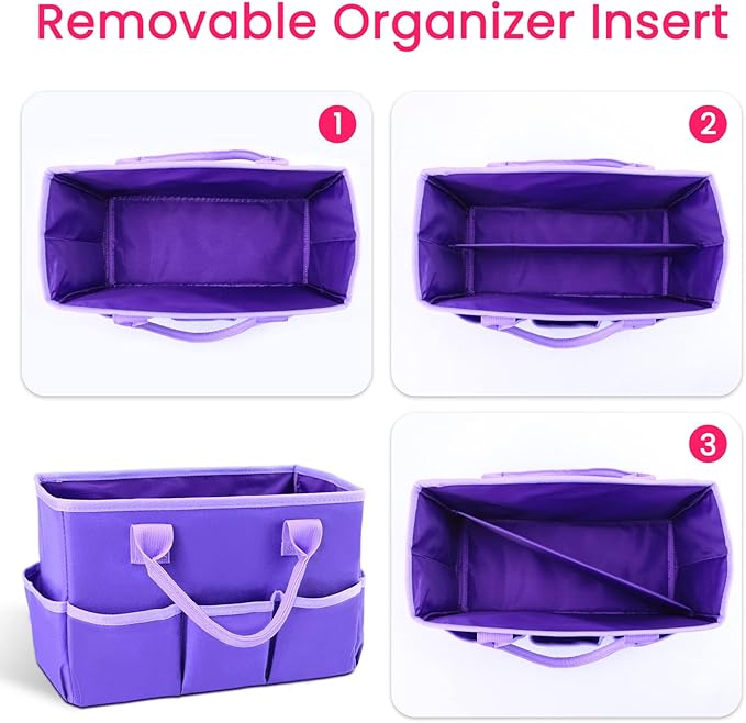 Godery Desktop Tote and Organizer, Teacher Helper caddy Bag for Arts, Books, Stationery, Office Desk Organization, Make-up Storage with Handles for Travel (Purple)