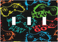 Gaming Hippie Gamer Modern Gamepad Colorful Graffiti Decorative Switch Plates 3 Gang Wall Plate Triple Toggle Light Switch Cover Faceplate Electrical Wall Panels for Kids Room Nursery Decor
