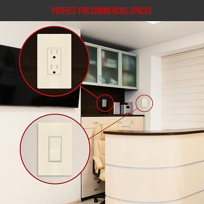 ENERLITES Screwless Decorator Wall Plate Child Safe Outlet Cover, Gloss Finish, Medium Size 1-Gang 4.88" H x 3.11" L, Unbreakable Polycarbonate Thermoplastic, SI8831M-LA, Light Almond
