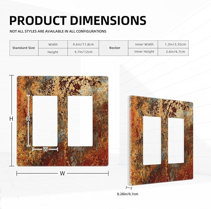 Rust Old Rusty Copper Rustic 2 Gang Double GFCI Rocker Rocker/Decorator Light Switch Cover Decorative Outlet Wall Plate Electrical Faceplate Screwless