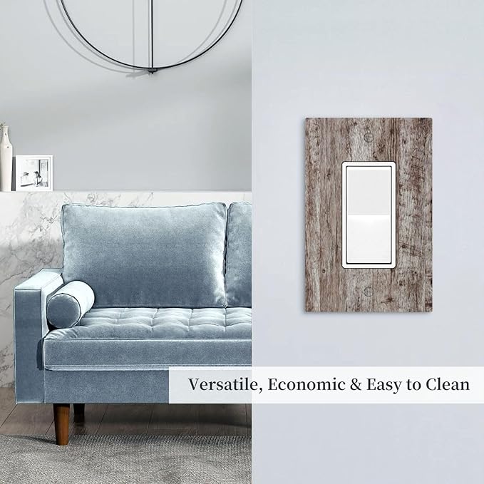 Light Switch Cover Plate Rustic Wood Grey Brown Vintage Wooden Plank 1 Gang Outlet Covers Single Rocker Decorative Switch plates Electrical Wall Plates GFCI Receptacle for Farmhouse Home Decor