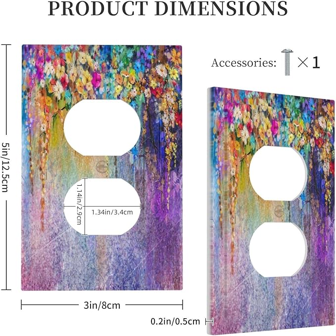 Colorful Floral Watercolor Flower 1 Gang Outlet Plate Covers Decorative Single Duplex Wall Plate Purple Electrical Receptacle Light Switch Cover Art Faceplate Switchplate for Farmhouse BedRoom Decor