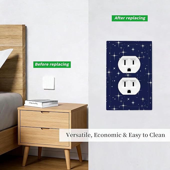 Starry Night Duplex Wall Plate - 1-Gang Standard US Size Celestial Sparkle Outlet Covers, Midnight Galaxy Cosmic Glow for Bedroom & Nursery