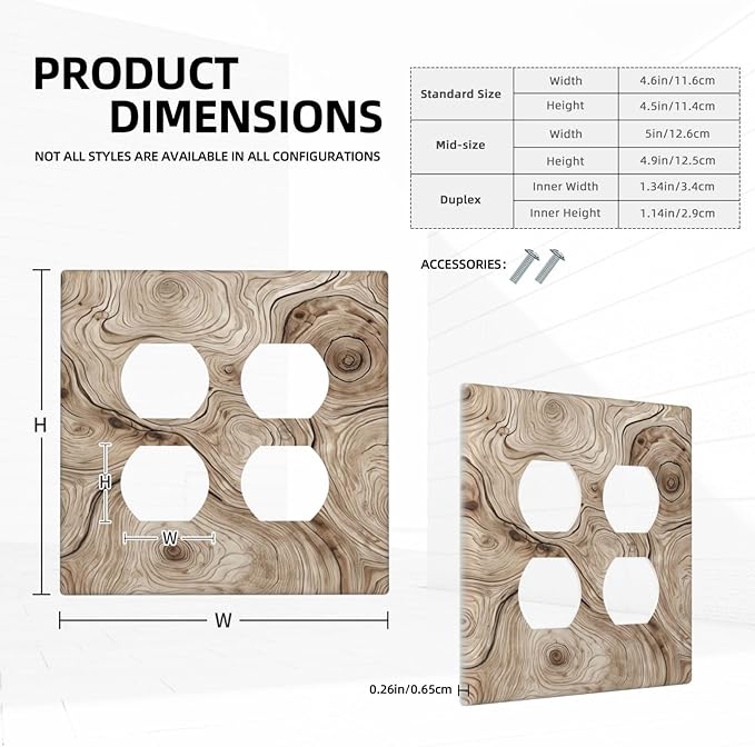 Tree Annual Rings Burl Texture Brown Wood Grain Print Outlet Covers 2 Gang Double Duplex Decorative Light Switch Covers Electrical Wallplates Socket Faceplate for Farmhouse Bedroom Decor