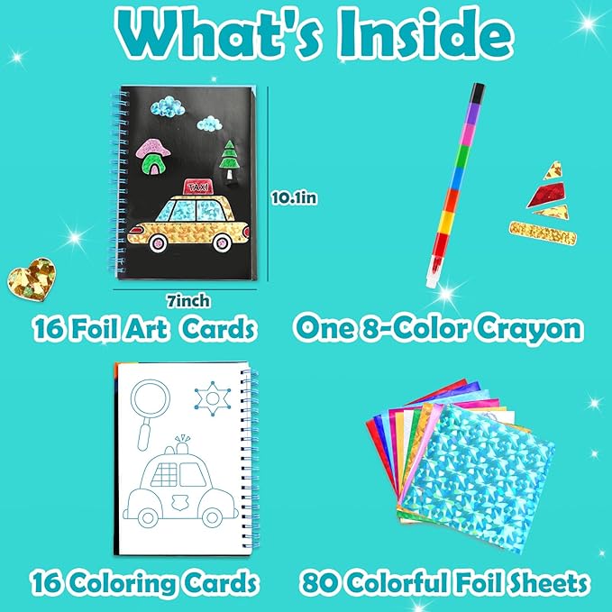 FUNNYB&G Foil Art Crafts for Kids Ages 4-8: Mother's Day 2026, Birthday Gift for Boys, Art and Crafts Supplies, Party Favors, Creative Toys for Boys 4 5 6 7 8 9 Years Old (Vehicle)