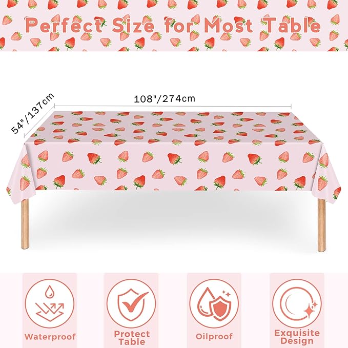 Strawberry Party Tableware Set,Strawberry Birthday Decoration,Summer Fruit Party Supplies Paper Plates Napkins Tablecloth for 25 Guests Great for Birthday Summer Fruit 1st
