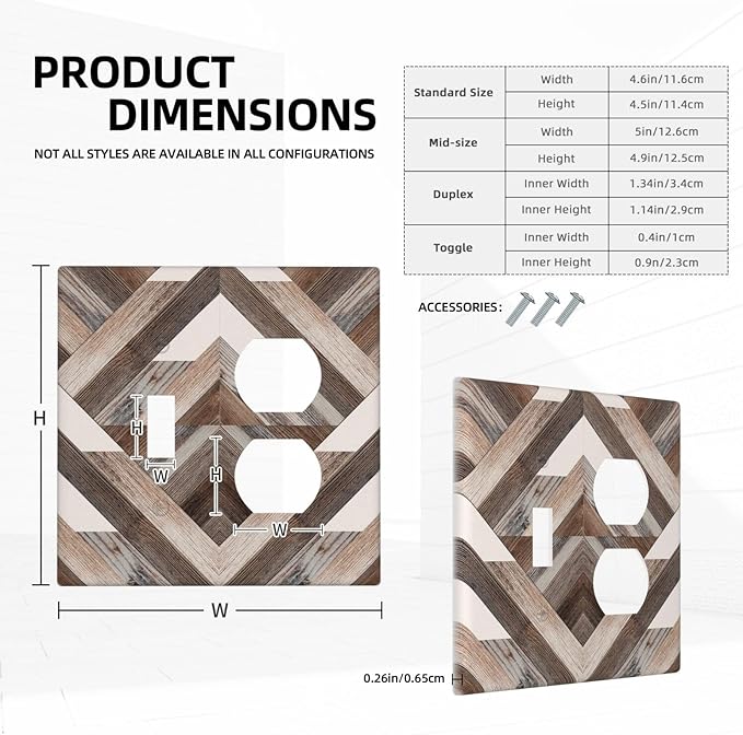 Polygon Collage Abstract Shapes Rustic Wood Panel Print Wallplates 1 Toggle 1 Duplex Switch Plate Electrical GFCI Faceplate Decorative Light Switch Covers for Farmhouse Bedroom Decor
