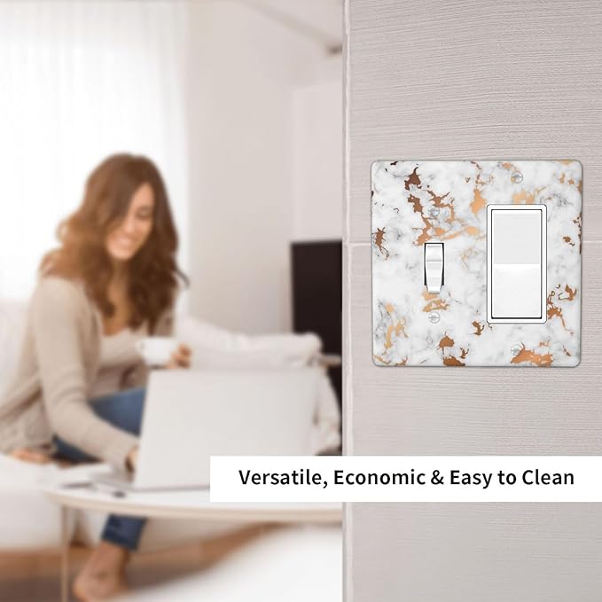 Lexury White Red Golden Marble 2 Gang Single Toggle/Rocker Combination Light Switch Cover Decorative Wall Plate Cover Electrical Faceplate Art Oil Painting Decor