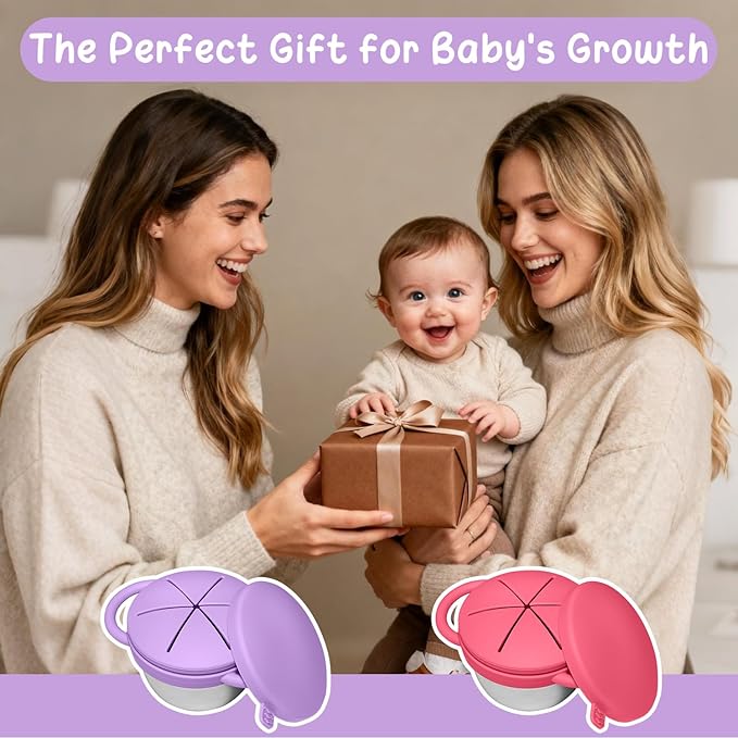 2 Pack Baby Stainless Steel Snack Containers for Kids with Spill Proof Food Grade Silicone Lids & Handles 9 OZ Baby Snack Cups No Spill Toddler Snack Box for Mess-Free Snacking