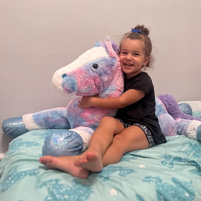 Tezituor 4ft Giant Horse Stuffed Animals, 47inches Lifesize Stuffed Pony Plush Toy, Hugging Soft Blue Horse Body Pillow Gift for Adult Kids