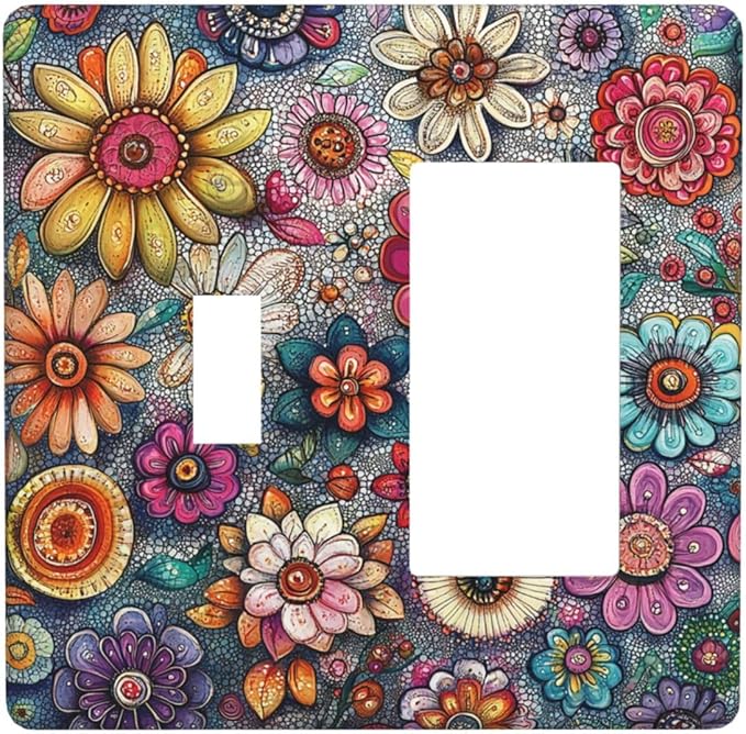 Outlet Covers Colorful Rainbow Pointillisme Flower 1 Toggle 1 Rocker Combination Decorative Wall Plate Electrical Switch Plates Light Switch Cover Plate For Bed Room Home Decor