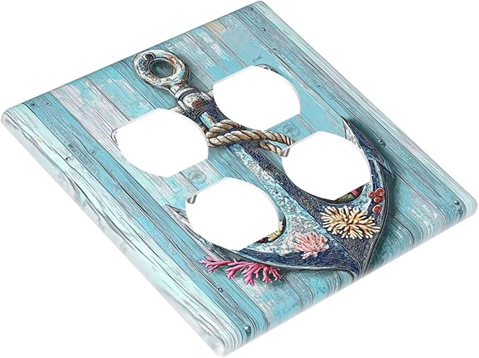 Outlet Covers Anchor Coastal Beach Nautical Coral 2 Gang Double Duplex Decorative Light Switch Covers Electrical Wallplates Socket Faceplate For Farmhouse Cabin Decor