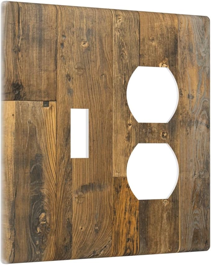 Brown Wood Vintage Rustic Old Board Wallplates 1 Toggle 1 Duplex Switch Plate Electrical GFCI Faceplate Decorative Light Switch Covers for Farmhouse Home Decor