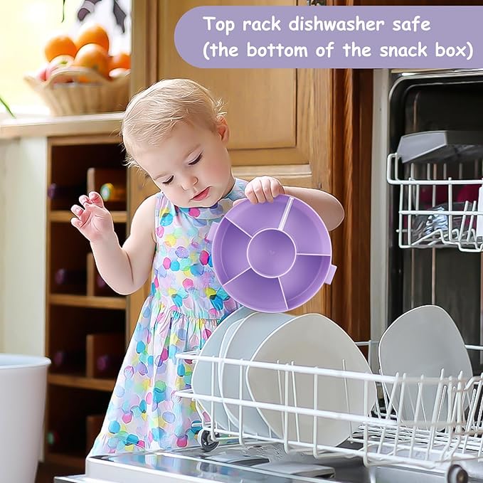 JOOPETALK Kids Reusable Rotating Snack Container with 5 Separate Compartments, Color Matching Opening Lid, BPA/PVC-Free, Dishwasher Safe, Perfect for Travel, School Lunches & On-the-Go Snacking-Purple