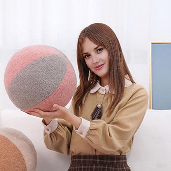 12 Inch Round Hugging Pillow Plush Toy Soft Plushies Throw Pillows Kids' First Ball Plush Toys for Home Decor Or Gift for Kids and Lovers (Pink&Gray)
