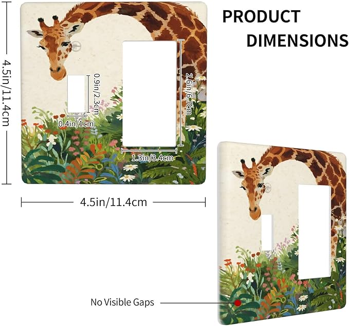 Giraffe Single Toggle Rocker Combination Wall Plate Decorative 2 Gang Light Switch Covers Electrical Switchplate Home Decorate Faceplat for Bathroom Bedroom Kitchen Room 4.5 x 4.5 Inch