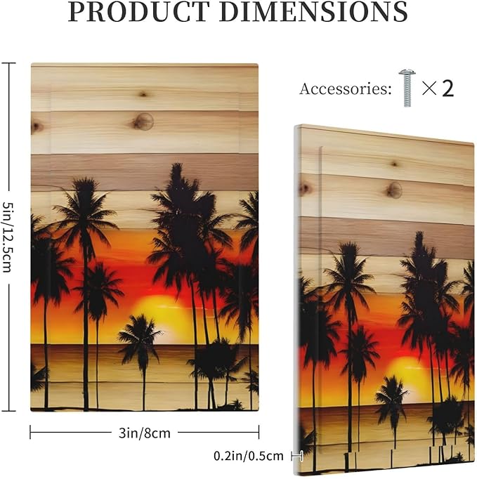 Sunset Beach Coconut Palm Tree Wooden Background Light Switch Cover Plate 1 Gang No Device Blank Electrical Wall Plates Faceplate Decorative Switch Plate for Bedroom Living Room Decor