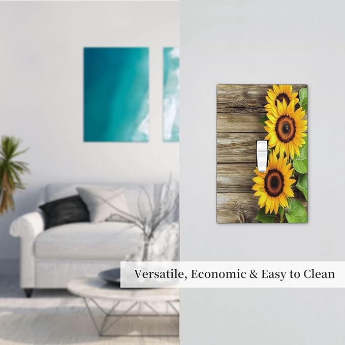Decorative Light Switch Cover Sunflowers Rustic Wood 1 Gang Single Toggle Device Electrical Faceplate Switchplates Decorator Outlet Wall Plate For Farmhouse Cabin Decor