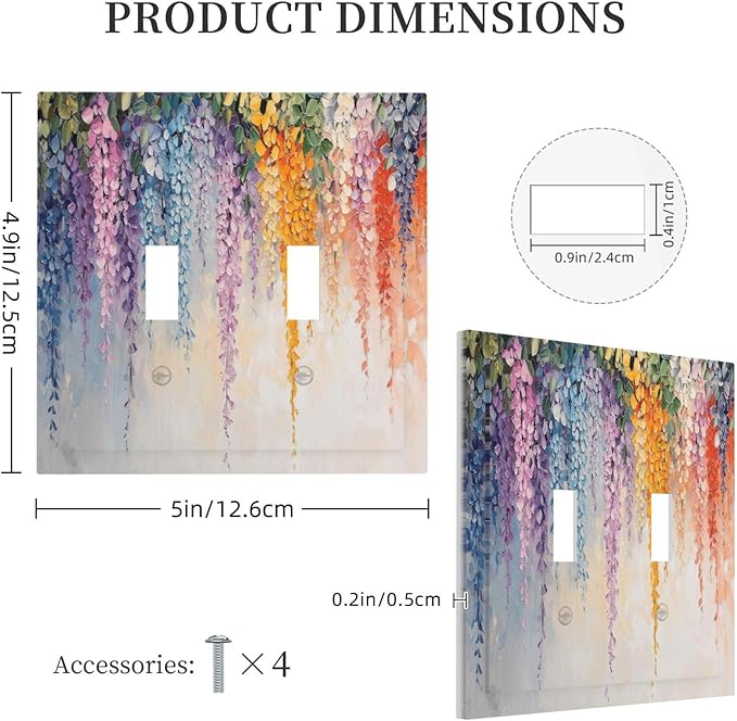 Colorful Wildflower Wisteria Cascade Floral Flower Decorative Switch Plates 2 Gang Double Toggle Outlet Light Switch Cover Wall Plate Electrical Faceplate for Bedroom Living Room Decor