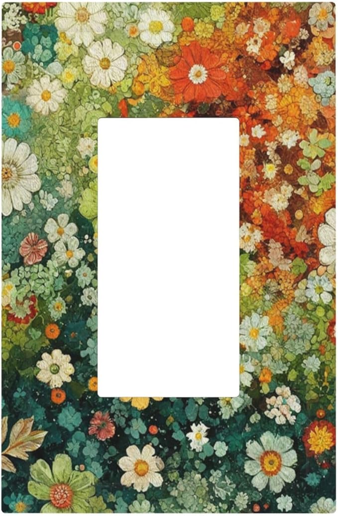 Light Switch Cover Plate Colorful Flowers Green Plants Meadow Floral 1 Gang Outlet Covers Single Rocker Decorative Switch plates Electrical Wall Plates GFCI Receptacle for Bathroom Bedroom