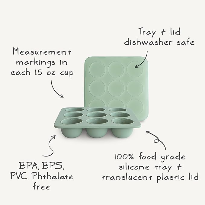 mushie Silicone Baby Food Freezer Tray with Lid | 9 Cups x 1.5oz | BPA Free Storage Container (Blush)