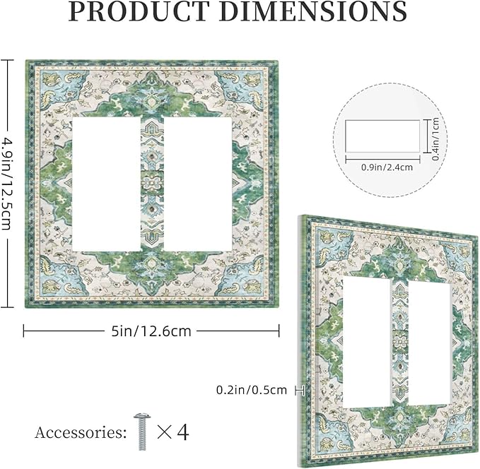 Sage Green Boho Vintage Floral Decorative Outlet Covers 2 Gang Double GFCI Rocker Electrical Wall Panels Light Switch Cover Plate for Bedroom Living Room Decor