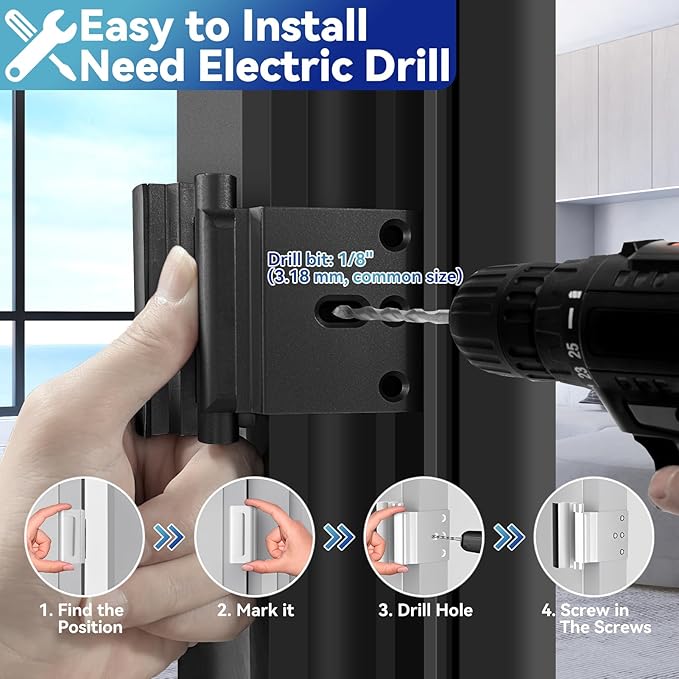 Door Reinforcement Lock Withstands 800lbs of Force - Black Extra Proof Door Lock for Kids Safety Drilling Required, Prevents Unauthorized Entry,Add a Door Security Lock for Home Safety & Privacy